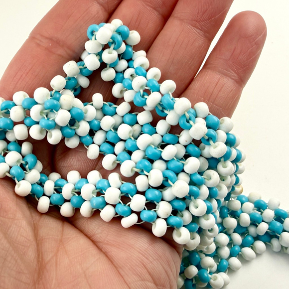 Native American Seed Bead Necklace, Turquoise and White Woven Beads, Vintage - Picture 4 of 5